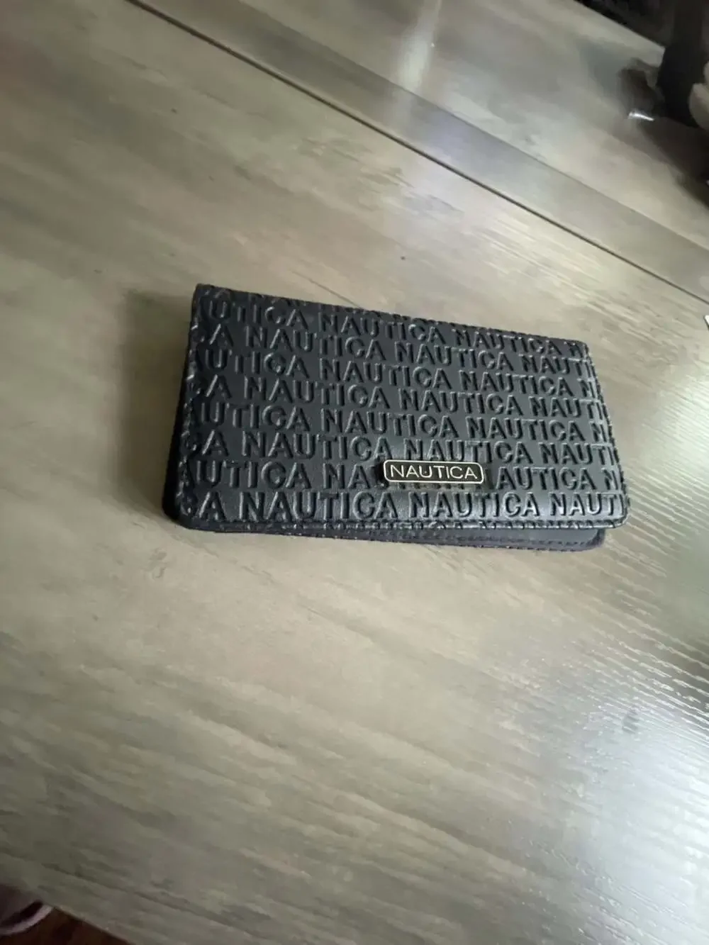 Nautica Black Faux Leather Embossed Logo Wallet with RFID Protection